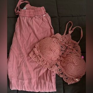 Lace bralette and matching sweat pants